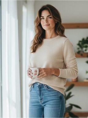 Halogen Cream Crewneck Sweater - Soft Knit Pullover
